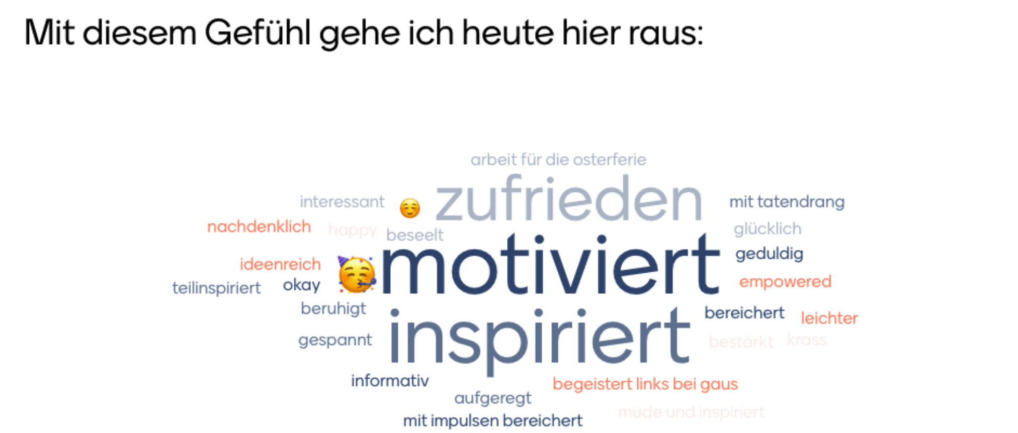 Ein Meinungsbild zeigt, dass die Teilnehmenden das Netzwerktreffen vor allem motiviert, inspiriert und zufrieden verließen.